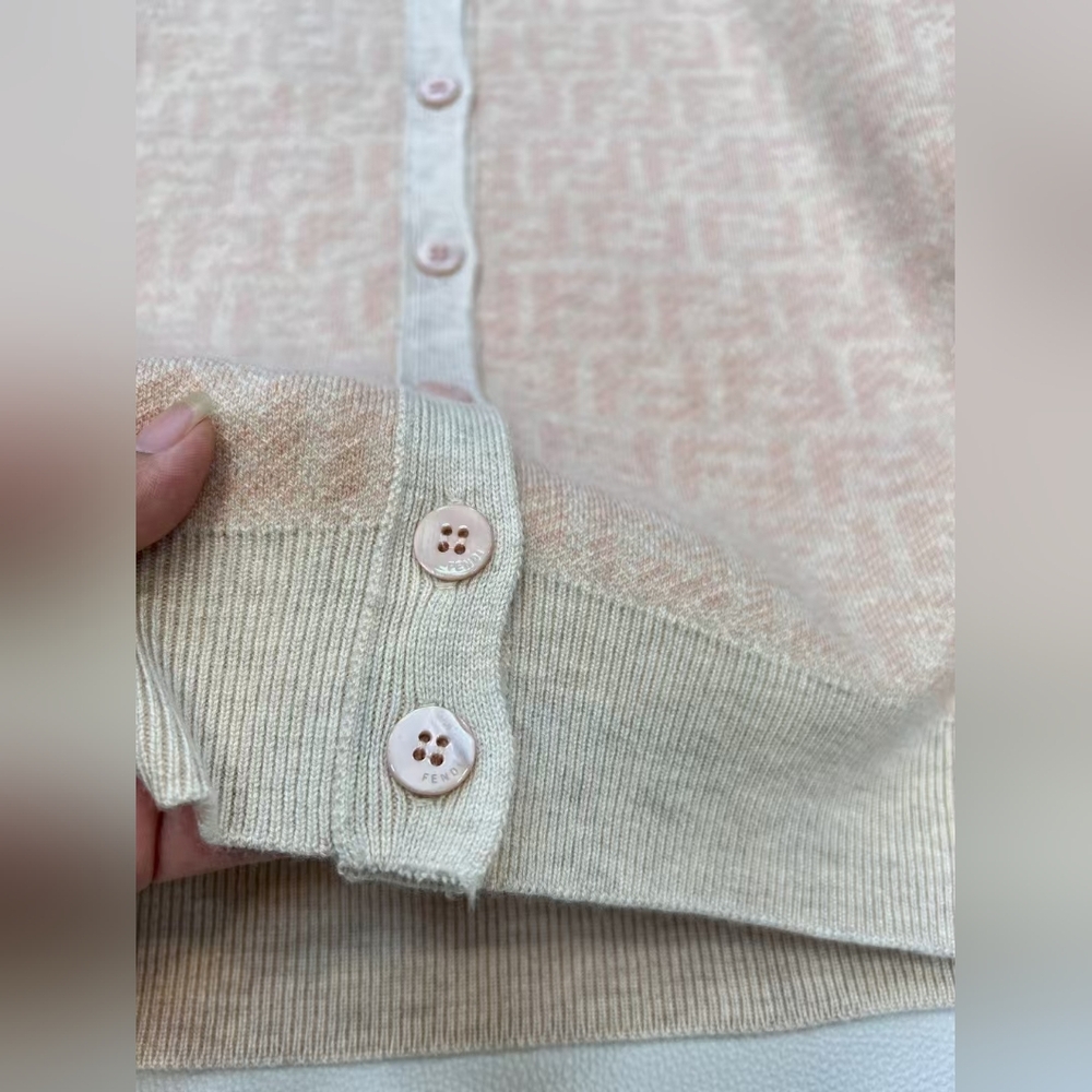 Fendi Pink FF Logo Crew Neck Knit Cardigan - Picture 9 of 11